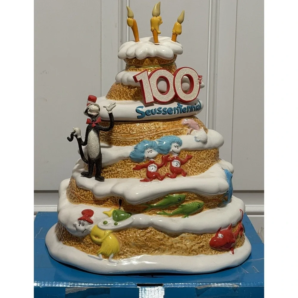 Vandor Dr Seuss 100th  Seussentennial Cat In Hat Cookie Jar‎ Birthday Cake Flaws